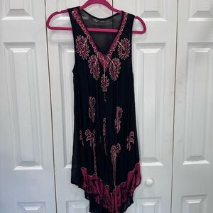 Chic Asymmetrical Black and Red Floral Tunic